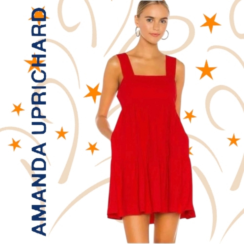 AMANDA UPRICHARD Mitzi   Tiered Mini Dress Candy Apple Red Pckts Back Zip Small